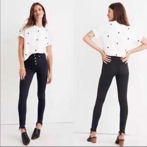 Madewell 9” High Rise Exposed Button Fly Raw Hem Skinny Black Jeans 25P